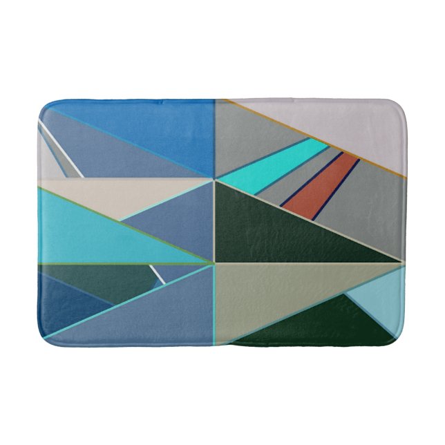 Mid-Century Modern Abstract, Turquoise & Neutrals Bath Mat (Front)