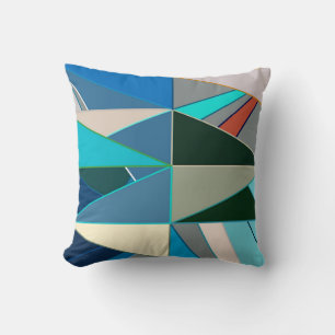 Mid-Century Modern Abstract, Turquoise & Neutrals Cushion