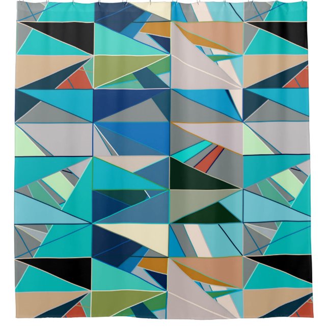 Mid-Century Modern Abstract, Turquoise & Neutrals Shower Curtain (Front)