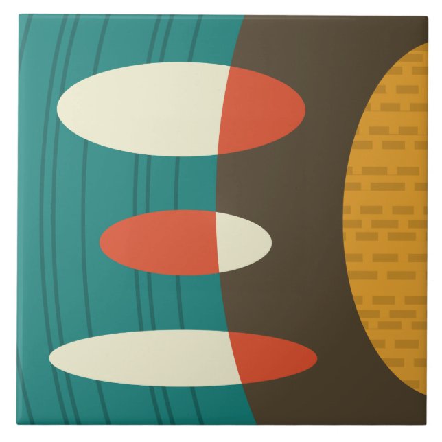 Mid Century Modern Abstract Vinyl Colourful Ceramic Tile (Front)