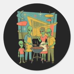 Mid Century Modern Alien Bbq Family Retro1950s Classic Round Sticker