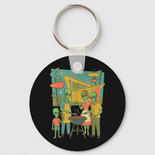 Mid Century Modern Alien Bbq Family Retro1950s Key Ring