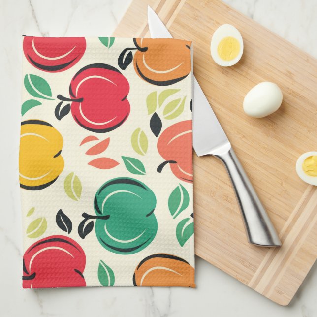 Mid-Century Modern Apple Retro Orchard Tea Towel (Quarter Fold)