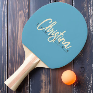 Mid-Century Modern Aqua Sky Painted Name Ping Pong Paddle
