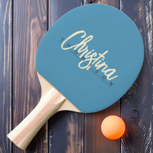 Mid-Century Modern Aqua Splash Painted Name Ping Pong Paddle