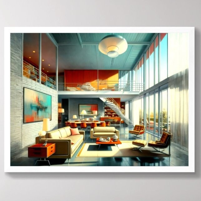 Mid Century Modern Architectural Interior Drawing Poster (Creator Uploaded)