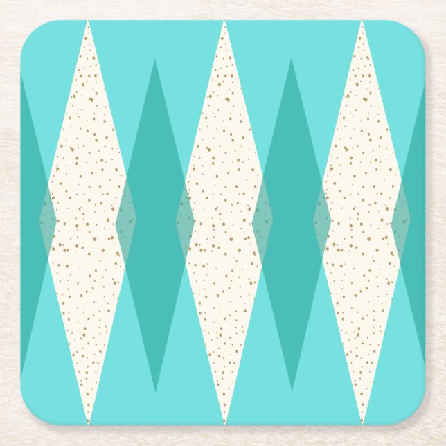 Mid Century Modern Argyle Hard Paper Coasters (Front)