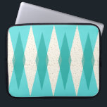 Mid Century Modern Argyle Laptop Sleeve<br><div class="desc">This Mid Century Modern Argyle Laptop Sleeve features a vibrant, turquoise background and a pattern of mod, translucent teal diamonds overlaying larger, vintage cream diamonds with gold coloured, space age speckles. This minimalist inspired, deconstructed argyle is a simplistic throwback of the larger than life atomic era that dominated the decorating...</div>