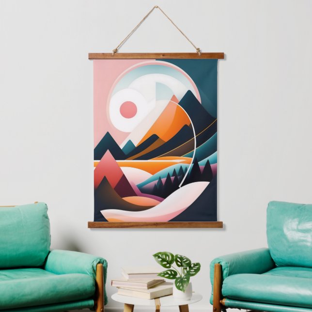 Mid Century Modern Art Abstract Mountains Hanging Tapestry (Living Room)