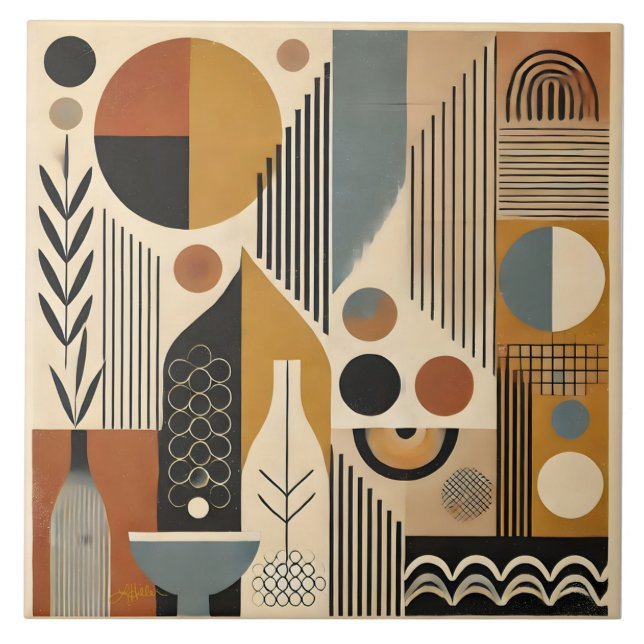 Mid Century Modern Art Autumn Harvest Ceramic Tile (Front)