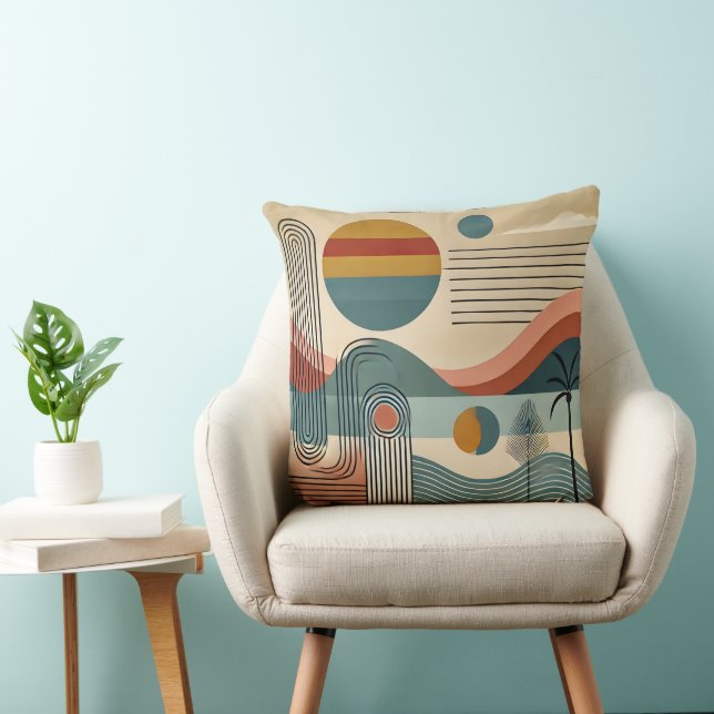 Mid Century Modern Art Beach Sunrise  Cushion (Chair)