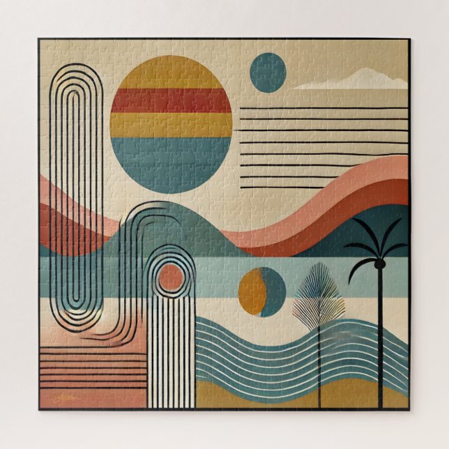Mid Century Modern Art Beach Sunrise  Jigsaw Puzzle (Vertical)