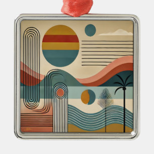 Mid Century Modern Art Beach Sunrise  Metal Ornament