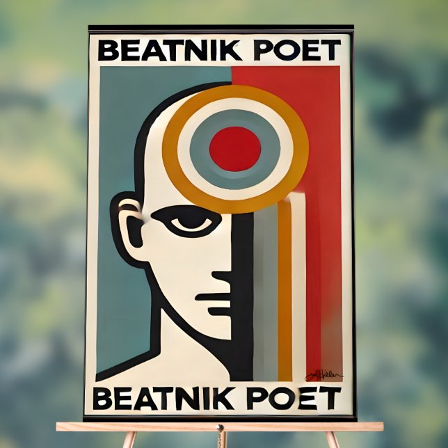 Mid Century Modern Art Beatnik Poet Acrylic Sign (Neutral)