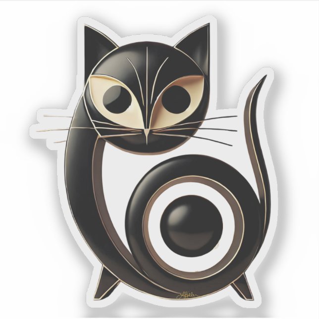 Mid Century Modern Art Black Cat  (Front)