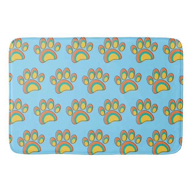 Mid Century Modern Art Dog Paw Prints Custom Bath Mat (Front)