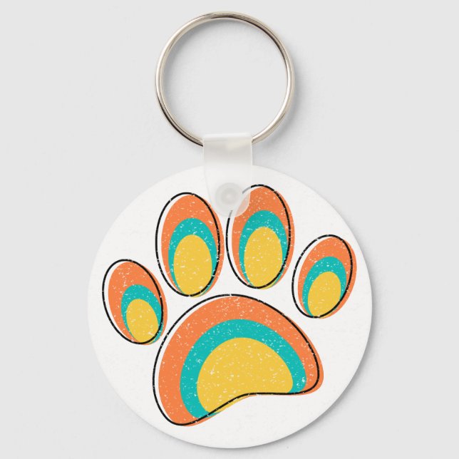 Mid Century Modern Art Dog Paw Prints Custom Key Ring (Front)