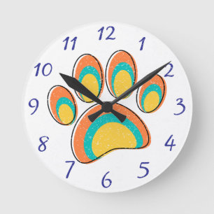 Mid Century Modern Art Dog Paw Prints Custom Round Clock