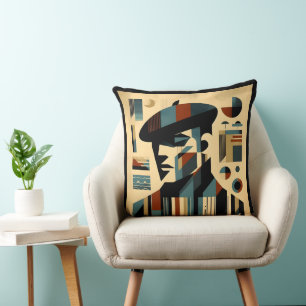 Mid Century Modern Art Man Wearing A Beret Cushion