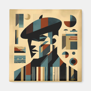 Mid Century Modern Art Man Wearing A Beret Magnet