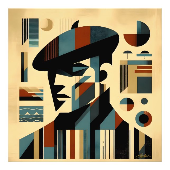 Mid Century Modern Art Man Wearing A Beret Photo Print (Front)