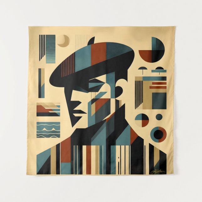 Mid Century Modern Art Man Wearing A Beret Tapestry (Front)