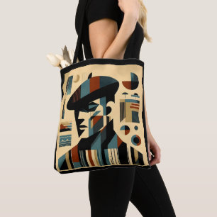Mid Century Modern Art Man Wearing A Beret Tote Bag