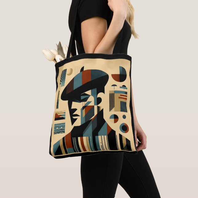 Mid Century Modern Art Man Wearing A Beret Tote Bag (Close Up)