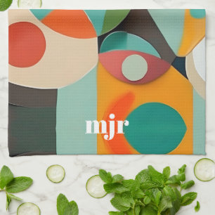 Mid Century Modern Art Monogram or Name, Geometric Tea Towel