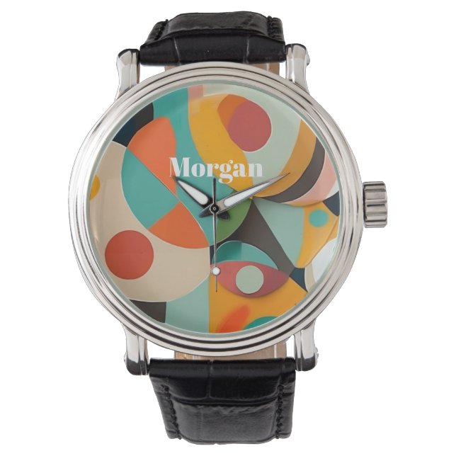 Mid Century Modern Art Monogram or Name, Geometric Watch (Front)
