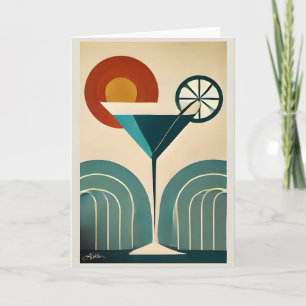 Mid Century Modern Art Mountain Sunrise Martini Card