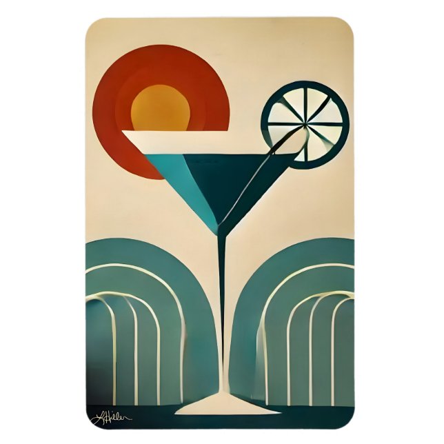 Mid Century Modern Art Mountain Sunrise Martini Magnet (Vertical)
