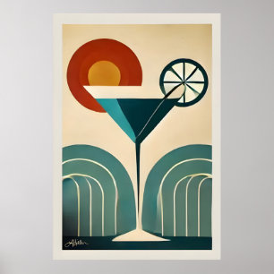 Mid Century Modern Art Mountain Sunrise Martini Poster