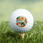 Mid Century Modern Art, Name or Monogram Geometric Golf Balls<br><div class="desc">A Mid Century modern painting in various geometric shapes in red,  teal,  orange,  black and green with bold white name or monogram.</div>