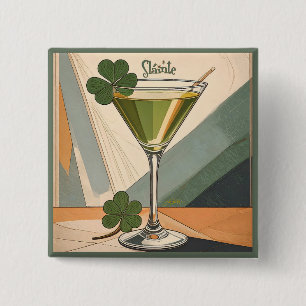 Mid Century Modern Art Shamrock Martini Sláinte! 15 Cm Square Badge