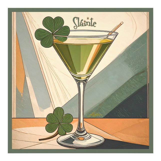 Mid Century Modern Art Shamrock Martini Sláinte!  Photo Print (Front)