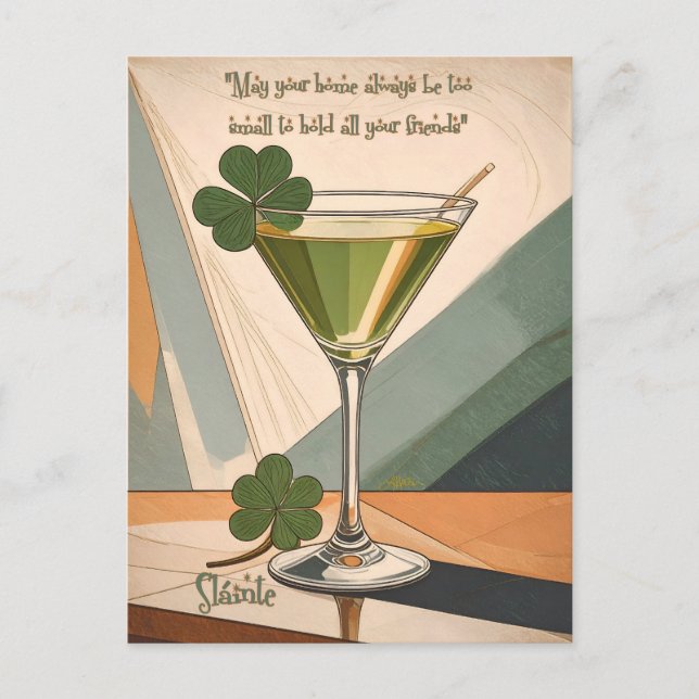 Mid Century Modern Art Shamrock Martini Sláinte!  Postcard (Front)