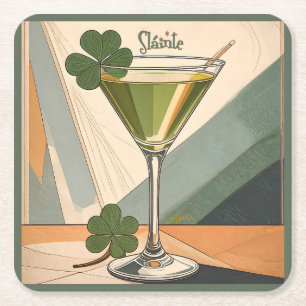 Mid Century Modern Art Shamrock Martini Sláinte! Square Paper Coaster