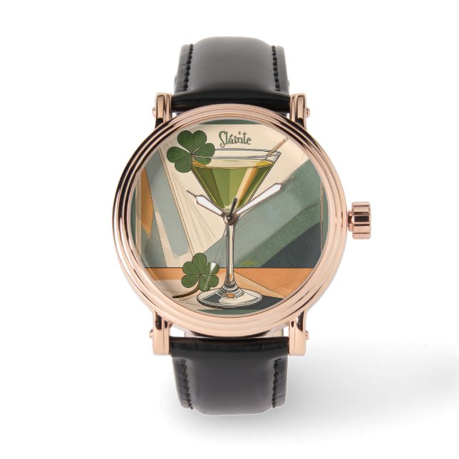 Mid Century Modern Art Shamrock Martini Sláinte!  Watch (Front)