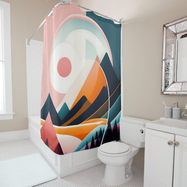 Mid-Century Modern Art Shower Curtain (In Situ)
