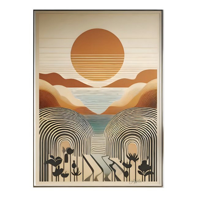 Mid Century Modern Art Spring Valley Lake Sunset Photo Print (Front)