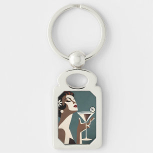 Mid Century Modern Art The Martini DIva Key Ring