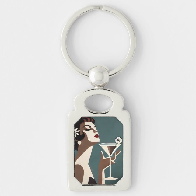 Mid Century Modern Art The Martini DIva Key Ring (Front)