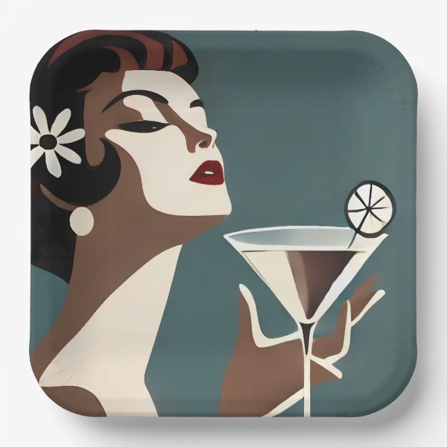 Mid Century Modern Art The Martini DIva Paper Plate (Front)