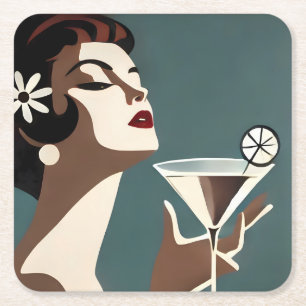 Mid Century Modern Art The Martini DIva Square Paper Coaster