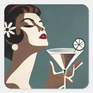 Mid Century Modern Art The Martini DIva Square Sticker