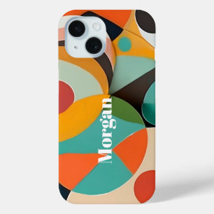 Mid Century Modern Art, Vertical Name, Geometric iPhone 15 Case