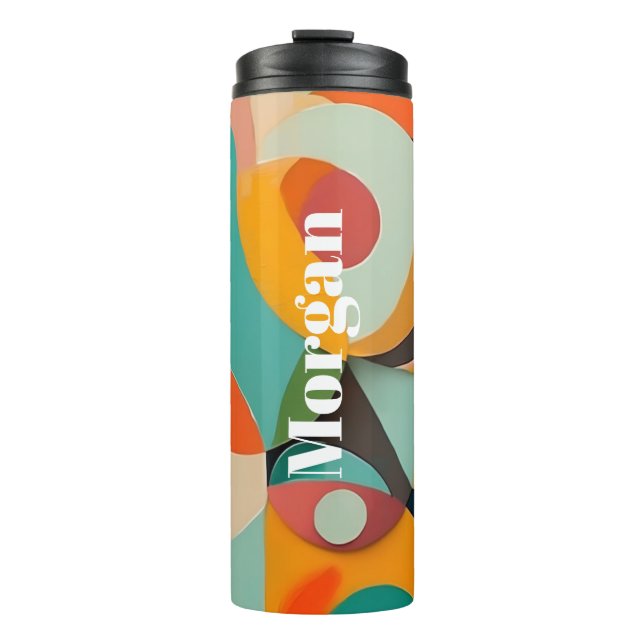 Mid Century Modern Art, Vertical Name, Geometric Thermal Tumbler (Front)