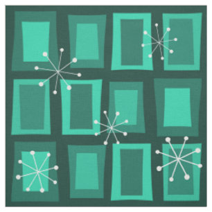Mid Century Modern Art 'Wonky Doors' Dark Teal Fabric