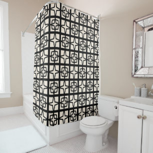 Mid Century Modern Atomic 1950s Retro Black Cream Shower Curtain